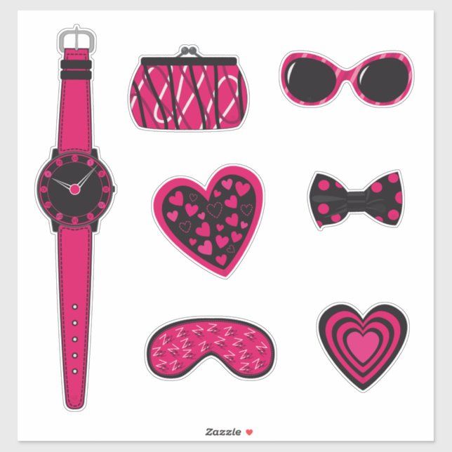 Set of Pink and Black Items Sticker (Sheet)