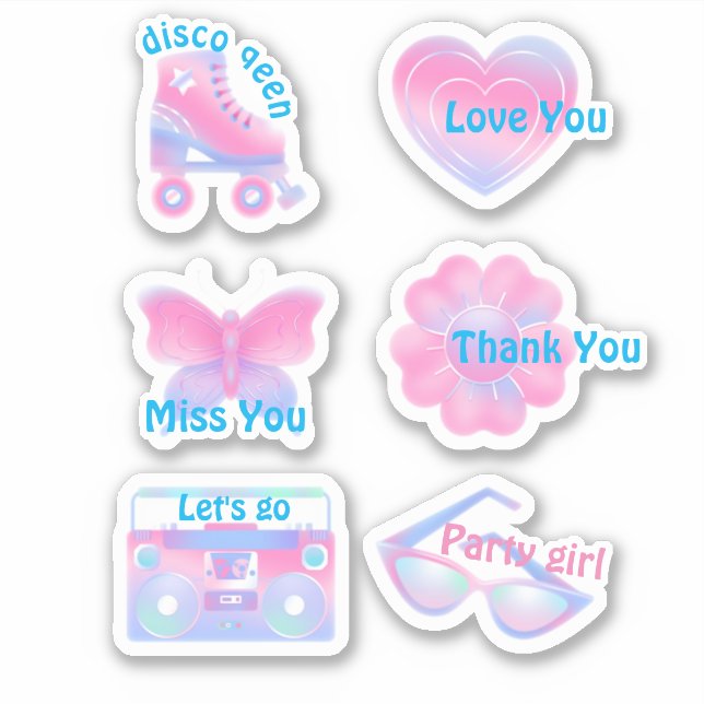 Set of pink trendy sticker (Front)