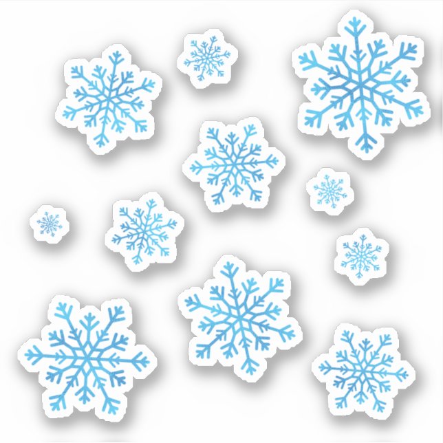 Set of Pretty Blue Christmas Winter Snowflakes Sticker (Front)
