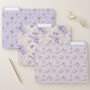 Set of purple floral patterns tiny flowers file folder