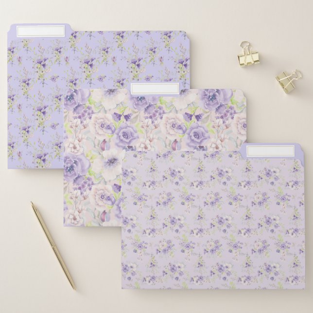 Set of purple floral patterns tiny flowers file folder (Set)