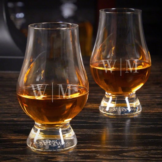 Set of Quinton Engraved Glencairn Whiskey Glasses (Front)