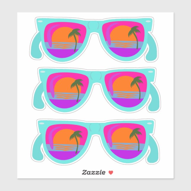 Set of Retro Neon Eighties Sunset Sunglasses Sticker (Sheet)
