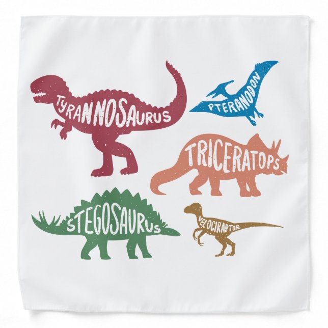 Set of silhouettes of different dinosaurs bandana (Front)