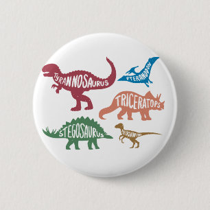 Set of silhouettes of different dinosaurs button