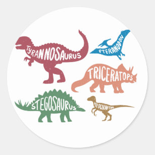 Set of silhouettes of different dinosaurs classic round sticker