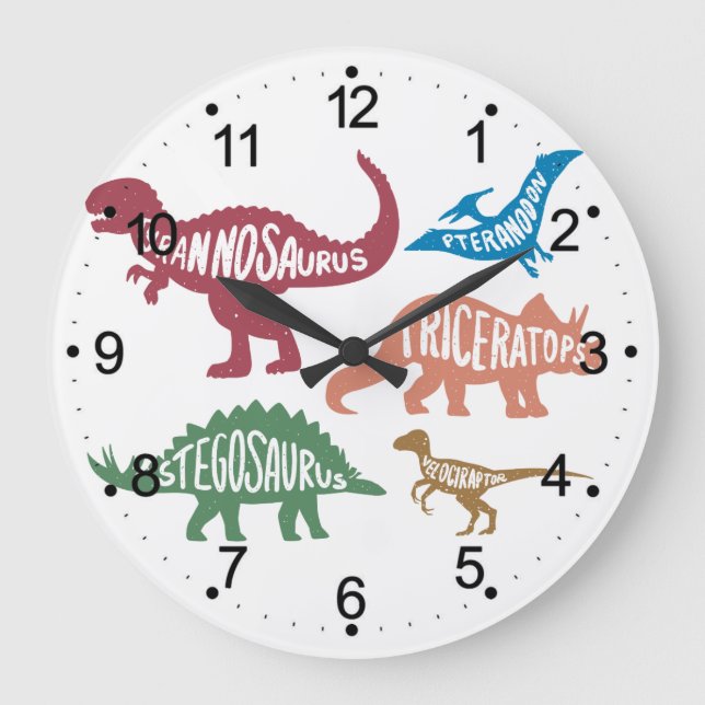 Set of silhouettes of different dinosaurs large clock (Front)