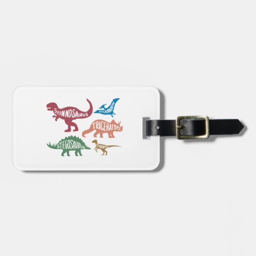 Set of silhouettes of different dinosaurs luggage tag