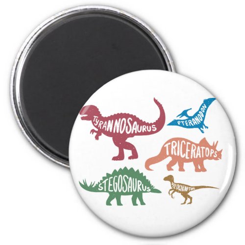 Set of silhouettes of different dinosaurs magnet