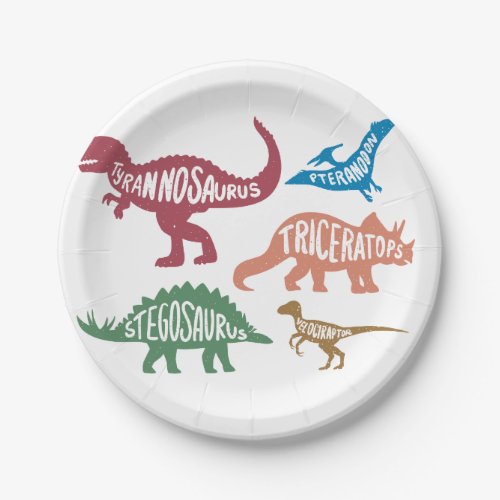Set of silhouettes of different dinosaurs paper plates