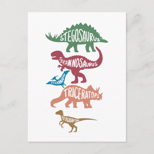 Set of silhouettes of different dinosaurs postcard