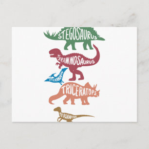 Set of silhouettes of different dinosaurs postcard