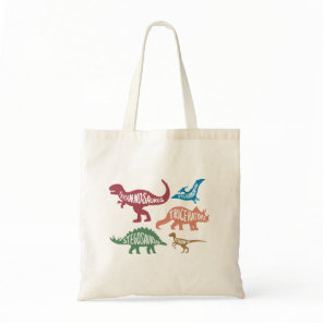 Set of silhouettes of different dinosaurs tote bag