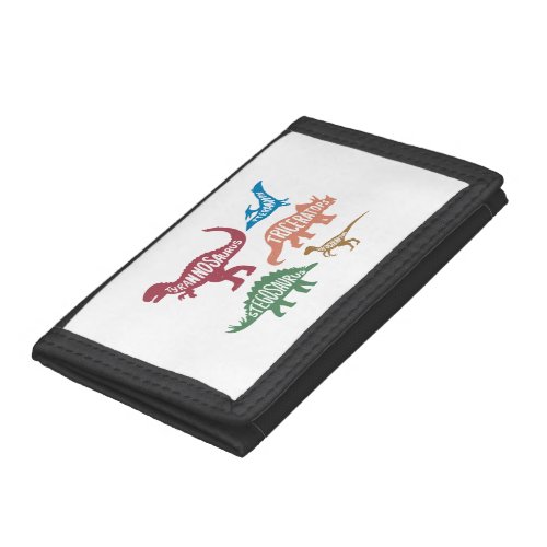 Set of silhouettes of different dinosaurs trifold wallet