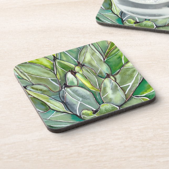 Set of Six Agave Watercolor Coasters (Left Side)