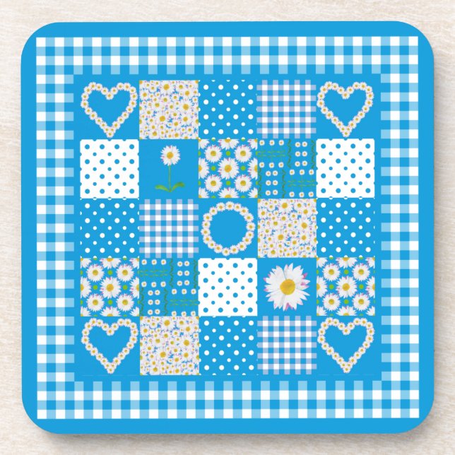 Set of Square Coasters: Daisychains Faux Patchwork Drink Coaster (Front)