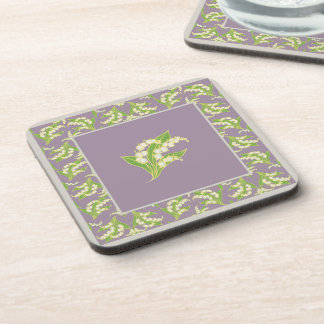 Set of Square Coasters: Lily of the Valley, Mauve Drink Coaster