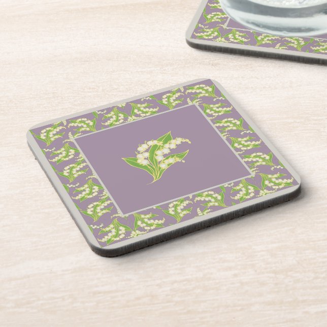 Set of Square Coasters: Lily of the Valley, Mauve Drink Coaster (Left Side)
