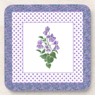 Set of Square Coasters, Violets and Polka Dots Coaster