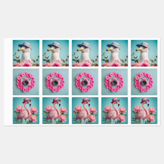 Set of stickers, seagull camera, flamingo blue bac labels