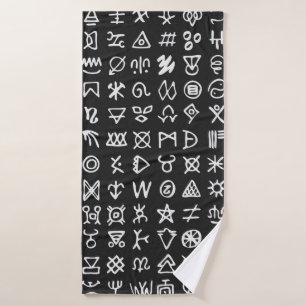 Set of symbols rune letters font. Ancient occult a Bath Towel