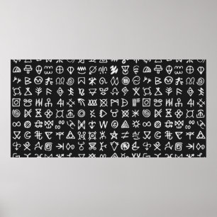 Set of symbols rune letters font. Ancient occult a Poster