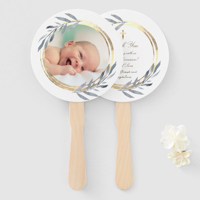 set of ten faux foil frame Baptism Hand Fan (Front and Back)