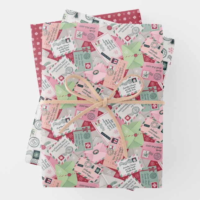 Set of Three Christmas Letters to Santa Wrapping Paper Sheets (In situ)