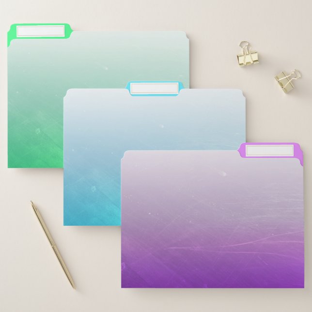 Set of Three Folders Purple Aqua Blue Lime Green (Set)