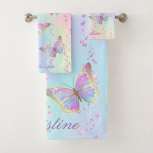 set of three towels butterflies design