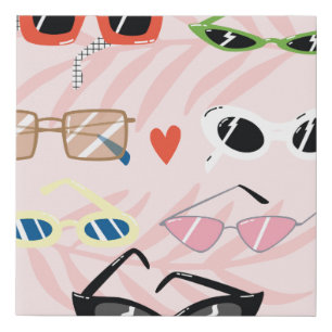 Set of trendy sunglasses in fun cartoon style faux canvas print