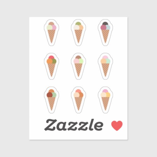 Set of Triple Scoops Ice Cream Cone Stickers