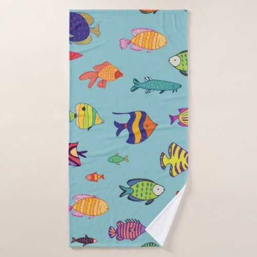 Set of tropical fish line seamless pattern bath towel