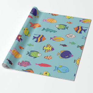 Set of tropical fish. line seamless pattern wrapping paper