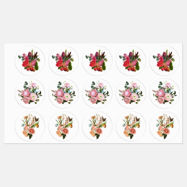 Set of tropical flowers bouquet. kids' labels (Sheet)