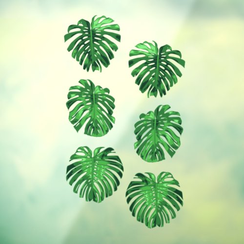 Set of Tropical Green Jungle Leaves  Window Cling
