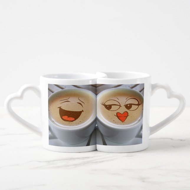 Set of two nesting mugs with Coffee Face (Front Nesting)
