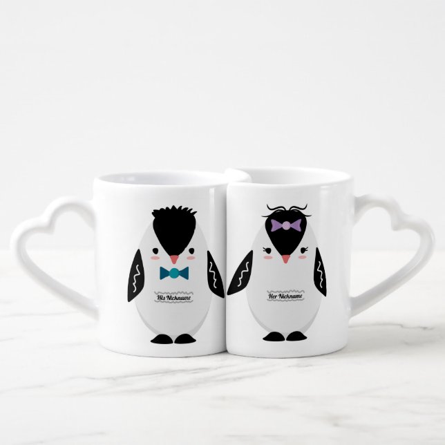 Set of two nesting mugs with Penguins. (Front Nesting)