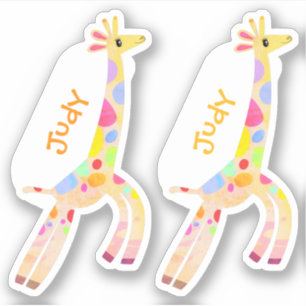 Set of Two Whimsical Colorful Giraffe Name Labels