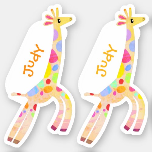 Set of Two Whimsical Colorful Giraffe Name Labels