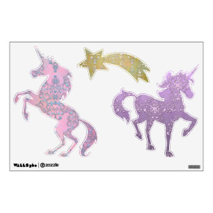 Set of Unicorn Wall Decals Fancy Damask Pattern