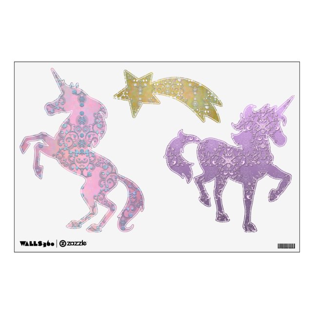 Set of Unicorn Wall Decals Fancy Damask Pattern (Front)