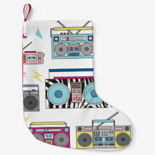 Set of various vintage cassette players. Retro 80s Small Christmas Stocking