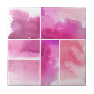 Set of watercolor abstract hand painted 3 ceramic tile
