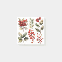 Set of watercolor holly branches with berries