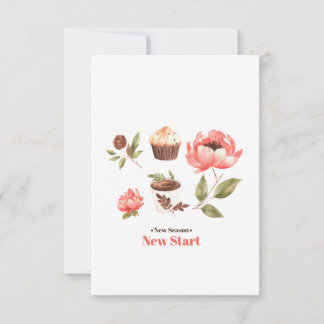 Set of watercolor illustrations with flowers leave thank you card