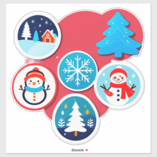 Set of Whimsical Christmas Winter Holiday Sticker