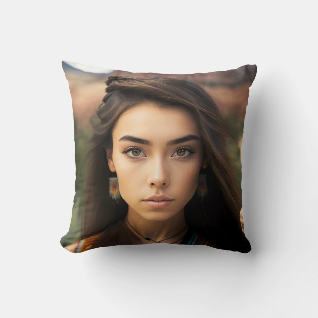 Set Of Young Beautiful Native American Women Throw Pillow (Front)
