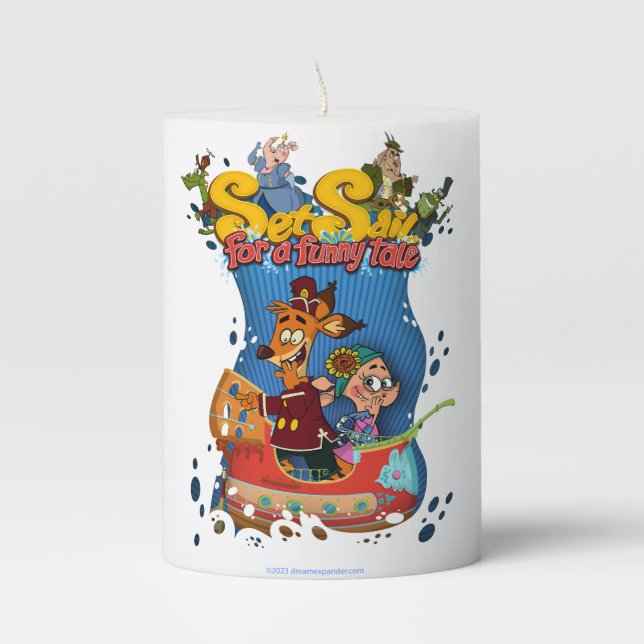 Set Sail for a Funny Tale Pillar Candle (Front)