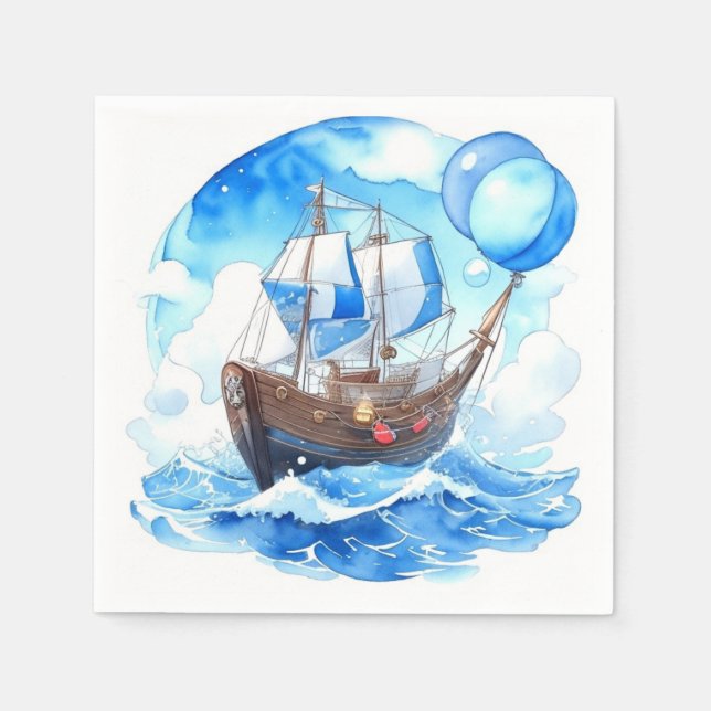 Set Sail: Nautical Boy Baby Shower Napkins (Front)